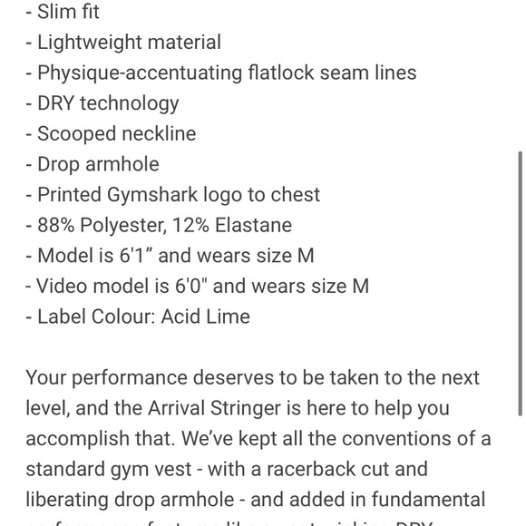 Gymshark Mens Arrival Stringer - Picture 3 of 6